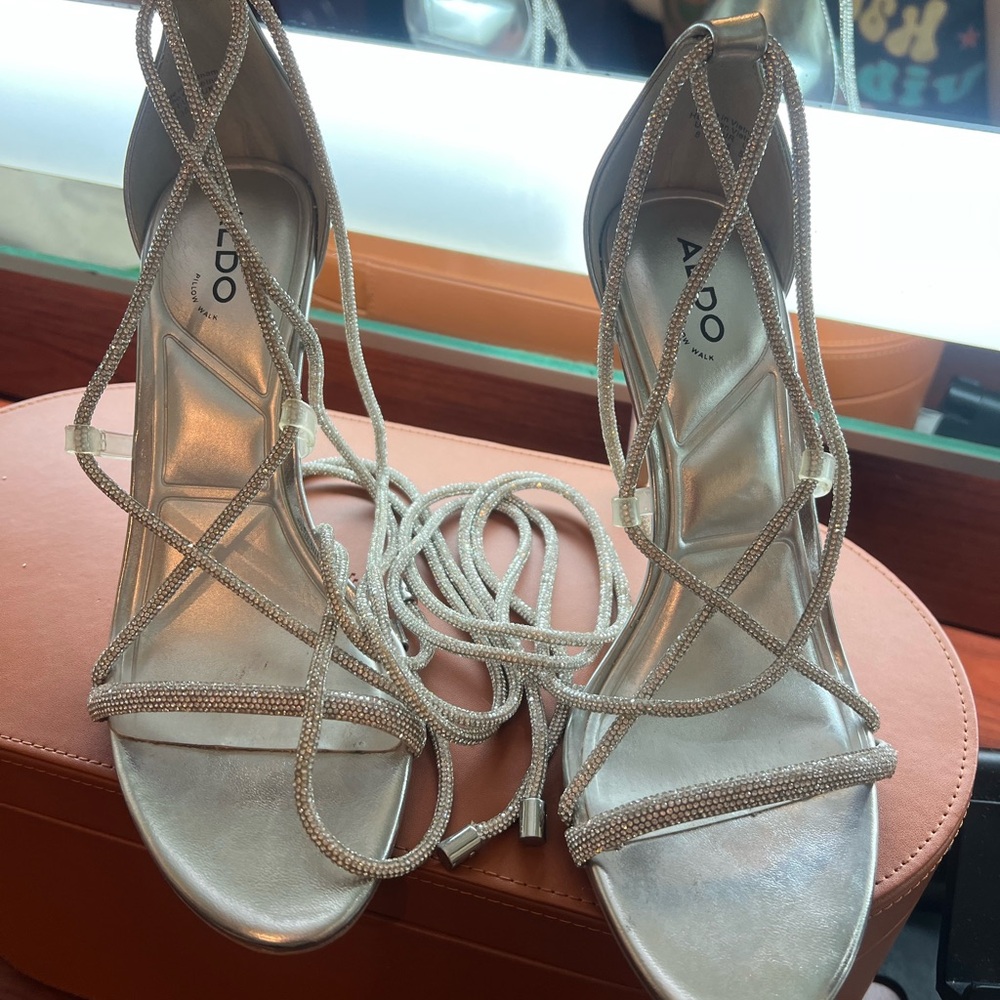 Aldo Metallic Silver Strappy Heels